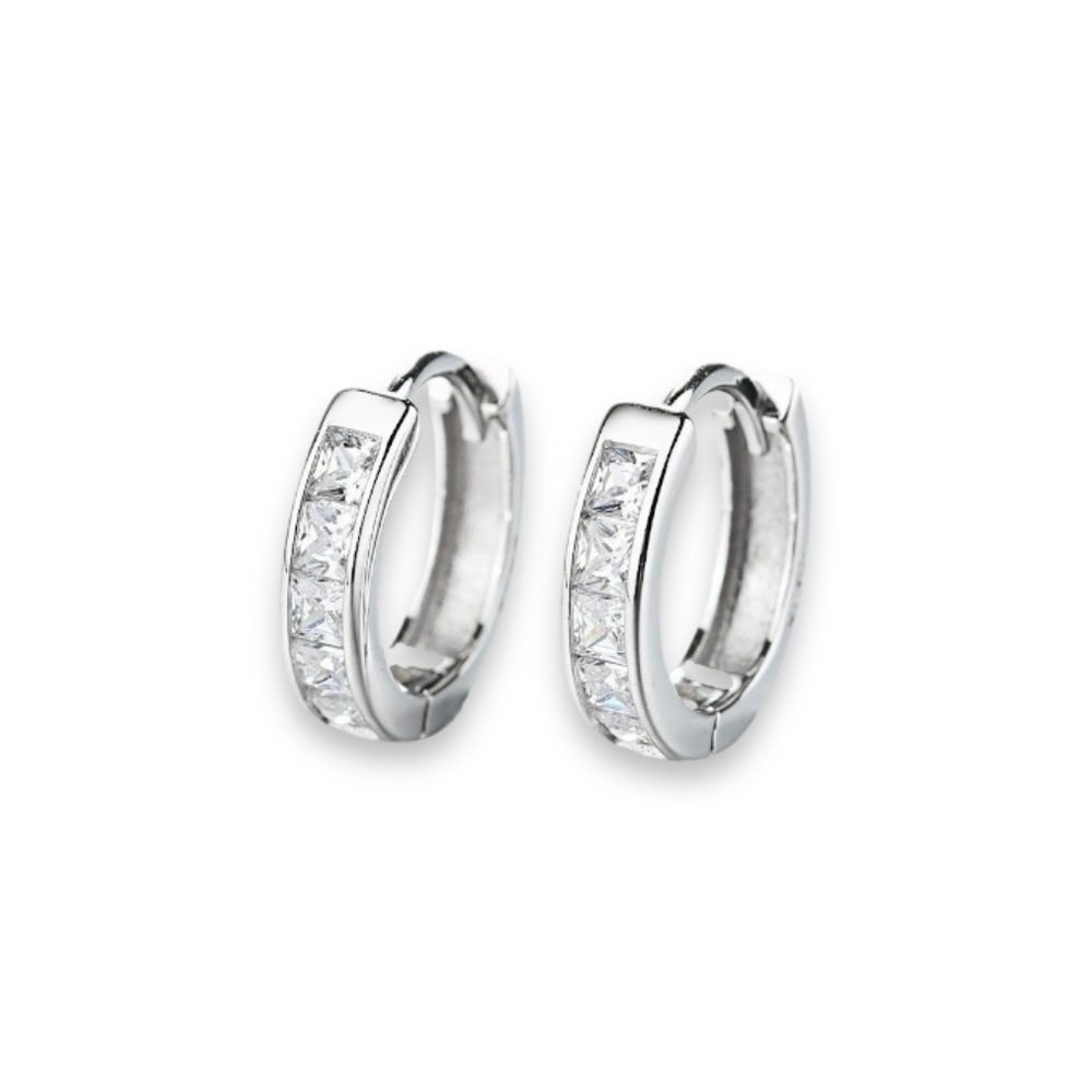 CZ Small Silver Hoop Earrings for Women Men - Picture 2 of 3